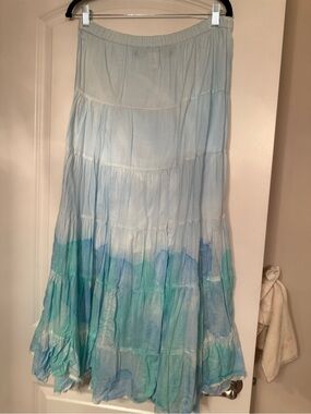 Light Blue & Aqua Ombre Tiered Maxi Skirt